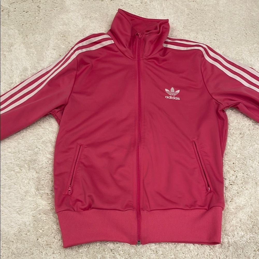 Adidas Originals Pink Track Jacket with White Stripes